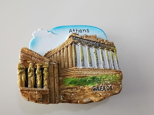 Athens Greece Souvenir Refrigerator Magnet, Parthenon and Caryatids Design, 3D Resin (Athens)