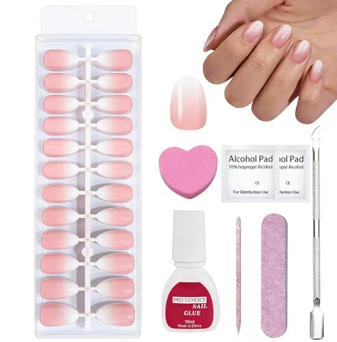 240 Stück Gradient Press On Nails - Mandel Ombre Nägel zum Aufkleben, Full Cover Nageltips Set - Glossy Künstliche Nägel, Natürliches & angenehmes Tragegefühl für Frauen und Mädchen (Almond Gradient)