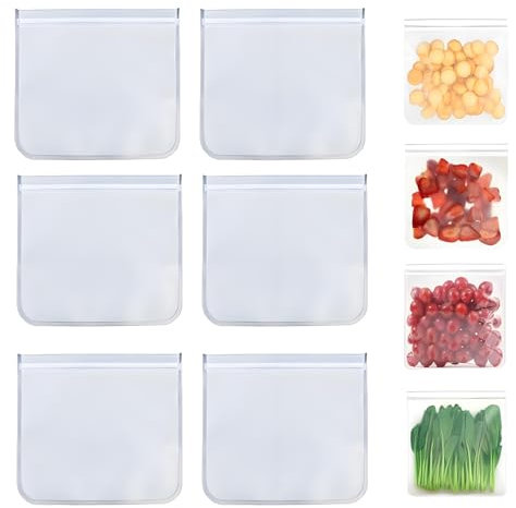 HAFRILY Paquete de 6 bolsas reutilizables de 11 pulgadas de silicona gruesa para congelador, a prueba de fugas, bolsas de alimentos reutilizables para sándwiches, preparación de comidas de viaje