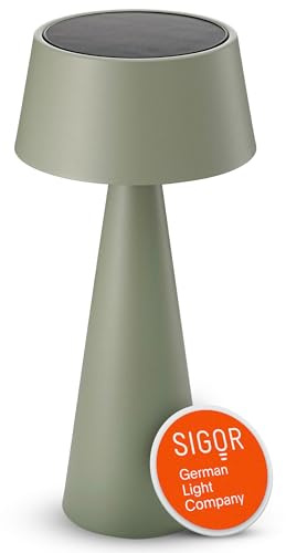 SIGOR Solino salbeigrün - Solar-LED Akku-Tischlampe mit Magnetgelenk & Doppelladefunktion (Solar & USB-C), dimmbar & kabellos, IP44 Outdoor-Tischleuchte, bis 6,5 h Leuchtdauer