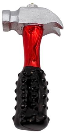 Dekohelden24 Lauschaer Christbaumschmuck - Christbaumkugel Lauscha, Weihnachtsbaumkugel, Tannenbaumkugel, Glasornament Hammer, Glasbehang Werkzeug als Hammer in rot, aus Lauscha, L/B/H 6 x 2 x 11 cm.