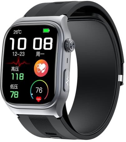 Domars Smart Watch with Pump-Enabled Blood Pressure Analysis,2.06-inch AMOLED HD Screen,ECG Insights,AI Multiple Motion Modes,530mA Battery,30+ Languages, IP66 Waterproof for Android iOS (black2)