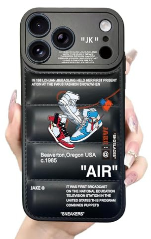 Ins Off Sports Shoes Brand Puffer Phone Case Compatible with iPhone 17 Pro Case 6.3 inch, Funny Sneakers White Label Graphics Aesthetic Soft Silicone Shockproof Full Body Drop Protection Cover