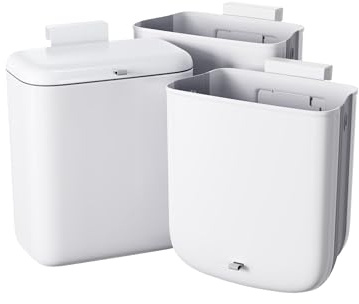 LEGUO Hanging Kitchen Bin Set, 12L with Lid and 2 x 10L Open Bins, White | Food Waste Caddy，Food Scrap Sorting，Covered Food Scraps，Compost Caddy Storage，Small Space Fit，Under Sink Storage