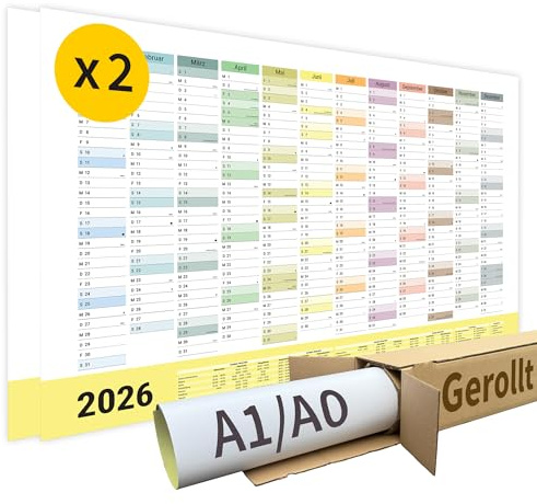 XL Wandkalender 2026 Jahresplaner DIN A1-2 Stück - gerollt