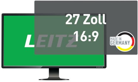 Leitz Monitor Blickschutzfilter 27 Zoll (16:9), Abnehmbare Schutzfolie, Mit Blaulichtfilter und Blendschutz, Beidseitig verwendbar, Touchscreen kompatibel, Made in Germany, 69040000