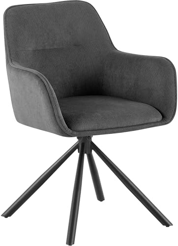 CLP Esszimmerstuhl drehbar Tipton Cord, 180° schwenkbarer Sessel mit Armlehne und Rückenlehne, bis 150 kg Belastbarkeit | Farbe grau