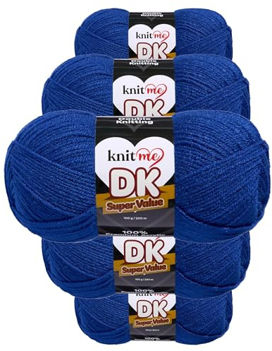 Knit Me Filato Medio DK 5x100g – 100% Acrilico per Maglia & Uncinetto, Ferri n°4 (3,75-4,5 mm), Uncinetto 4,5-5,5 mm, 1500m, morbido, lavabile, cappello sciarpa coperta amigurumi, Blu reale