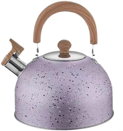 GANCEI Stainless Steel Hammered Whistling Kettle With Wooden Handle, Large Capacity 2L 3L 4L For Induction And Gas Stove(Purple)