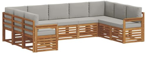 vidaXL Sofagarnituren 9 pcs Natürlich und Hellgrau Massivholz Akazie, Moderne Gartenbank, strapazierfähige Eckmöbel für draußen, gemütliches Loungeset für Terrasse und Patio