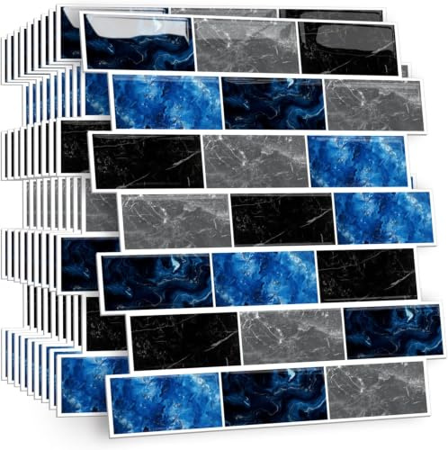 HPNIUB Selbstklebende Fliesenaufkleber Blau Marmor Bad küche Klebefliesen
