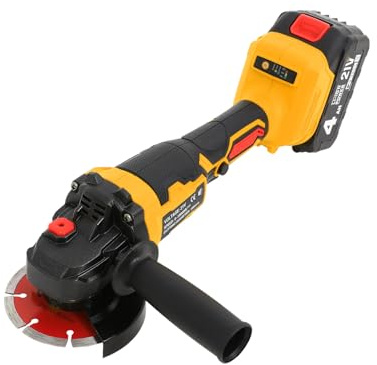 Akku Winkelschleifer 21V, 125mm Bürstenlos, 10000 U/min, mit 1x 4Ah Akku & Ladegerät, Schleifer mit Zusatzhandgriff, Trennschleifer für Metall, Holz & Fliesen, inkl. Tragetasche und Zubehör (Gold)
