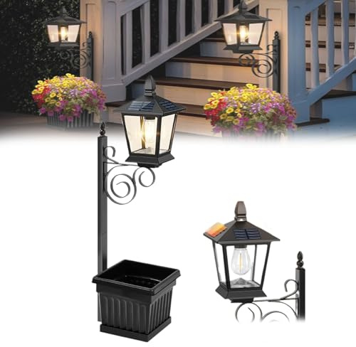 Gienslru 2-in-1 Solar Lamp Post Outdoor Garden with Planter, Waterproof Flower Lamp & Post Lights for Patio, Yard, Driveway Decor, Auto On/Off (1Pc)