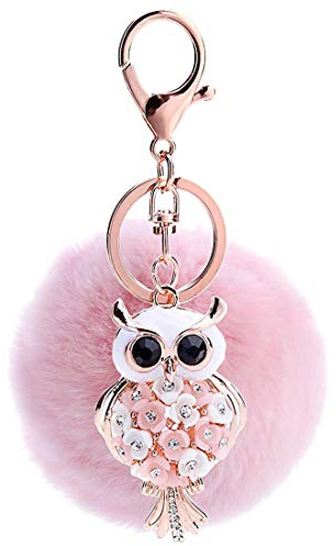 Schlüsselanhänger Plüsch Eule Bommel Taschenanhänger mit Strass,Pompom Kugel Schlüsselanhänger,Plüsch Auto Schlüsselring,Handtasche Schlüsselbund Weich Keychain Dekor (20#)
