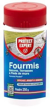 PROTECT EXPERT Poudre Anti-Fourmis - Poudrage & Arrosage - Jusqu'à 75m2 Traités - 250g - Action Choc & Protection Longue Durée - Balcons Terrasses Pieds De Murs FOURPOUD250