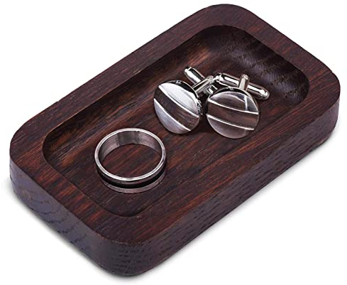 Prazoli Men's Ring Holder - Wooden Ring Dish & Tray for Nightstand for Him, Small Trinket Dish