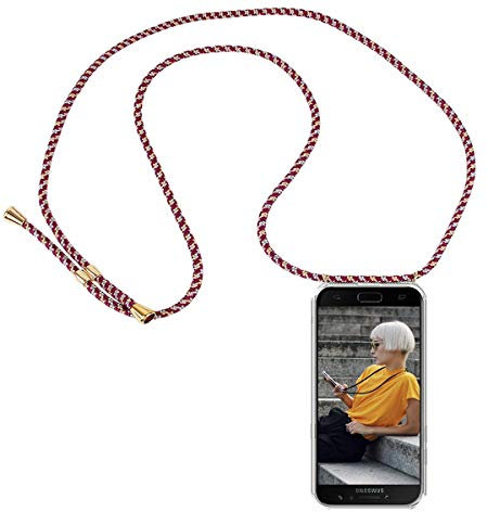 FMPCUON Case Handykette Kompatibel mit Samsung Galaxy J7 2017, Handyhülle Hülle Schutzcase Schutzhülle Necklace Kette - Transparent Silikon Hülle mit Kordel zum Umhängen + Panzerglas Schutzfolie