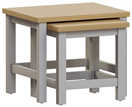 Vida Designs Arlington Beistelltisch-Set, Tisch aus Furnierholz, quadratisch, Grau & Eiche, H 40 x B 36 x T 39 cm
