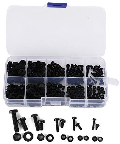 270Pcs M2/M2.5/M3/M4/M5 Nylon-Schraubenmutter-Unterlegscheiben-Kit, Nylon-Schrauben-Sechskantmutter-Abstandshalter-Montagezubehör-Sortimentskit mit Kunststoffbox, Schwarz/Weiß(Black)