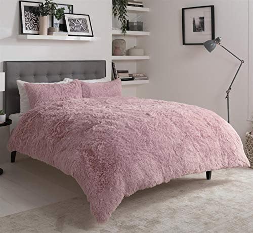 Olivia Rocco Snuggle Duvet Cover Set Super Soft Fluffy Quilt Sets Warm Cosy Winter Bedding, King Blush Pink