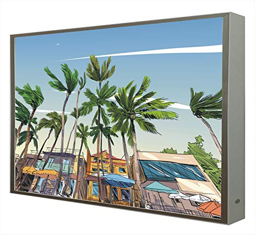 Quadro con cornice in legno laccato bianco illuminato con luce led isola tropicale
