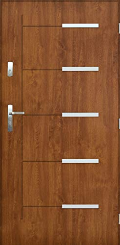 Tür Warme 1,3 Kankan Nano Advance Haustür Stahltür Eingangstür 4 Farben Größe 80,90 Golden Eiche ([90] 990 x 2065 mit einem Türrahmen Links)