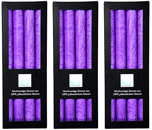 Stearin Stabkerzen, violett, 25 cm x 2,2 cm, 12er Set, Leuchterkerzen/Bio - Kerzen lila