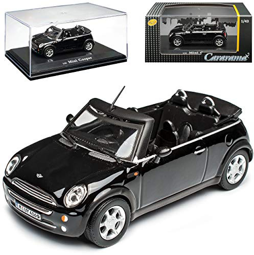 Cararama Mini Coper Cabrio Schwarz R52 2004-2008 mit Sockel und Vitrine 1/43 Modell Auto mit individiuellem Wunschkennzeichen