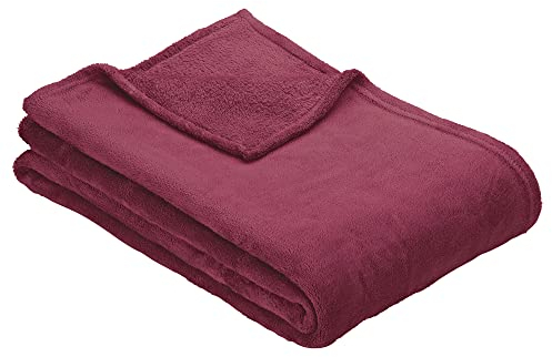 Ibena Kuscheldecke Olbia 150x200 cm - flauschig, warm & waschbar, Fleecedecke dunkelrot einfarbig