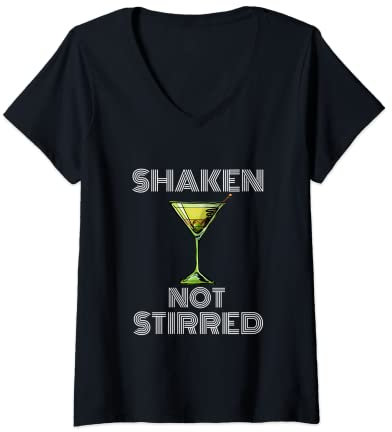Womens Martini Glass Bartender Vodka Drink Shaken Not Stirred V-Neck T-Shirt
