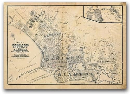 Vintage Posteria Poster Anschlag Bild Bilder 60x85 cm Wandbilder Schlafzimmer Vintage Deko Ohne Rahmen WandKunst Posters Moderne Zimmer Wand Kunst - Alte Karte von Oakland, Kalifornien
