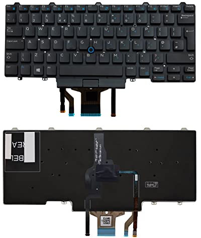 AJPARTS UK Clavier de remplacement pour Dell Latitude E5450 E5470 E5480 E7480 compatible DP/N 0K9V28 K9V28 Clavier QWERTY anglais rétroéclairé Noir avec pointeur souris sans cadre