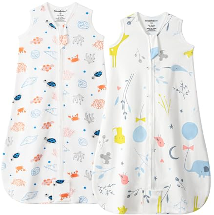Mosebears Schlafsack Baby Sommer schlafsack 0.5 Tog Babyschlafsack 100% Baumwolle atmungsaktiv Babyschlafsack(2pack,M)