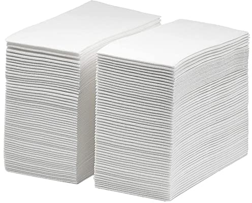 DADAWU Linen Feel Napkins Disposable Napkins Cloth-Like Decoration Serviettes Eco Napkins for Wedding, Party, Birthday, Dinner Christmas, 12x17, Pack of 100 (White)
