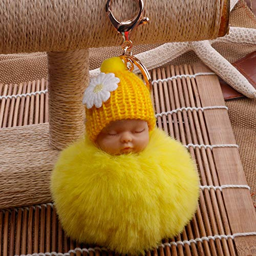 Anhänger Baby Ketten Taschen PomPom Schlüssel Cute Puppe Schlüssel Charme schlafende Schlüsselanhänger Je Schlüsselanhänger (Yellow, One Size)
