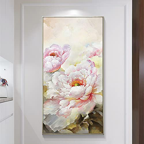 AERK Tableau Peinture Huile sur Toile Grand Format, Peint À La Main Extra Large Mur Art Pivoine Fleur Motif Peintures À l'huile Original sans Cadre Texturé Illustration Cadeau De Noël Décor À L