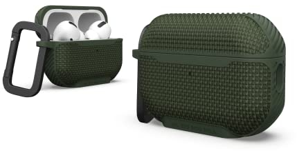 Urban Armor Gear Metropolis Case für die Apple AirPods Pro 2022 Hülle [Wireless-Charging/Magnetische Aufladung kompatibel/Status LED sichtbar, Abnehmbarer Karabinerhaken] Olive