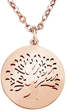 Gravado Mondgold Halskette aus Roségold Edelstahl mit Kreis und Lebensbaum Cut-Out Anhänger, inkl. Geschenkbox, Damen Schmuck
