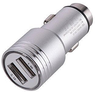 Cargador USB para coche, doble puerto USB, 5 colores, Fast Charge, 5 V, 2,1 A (plateado)