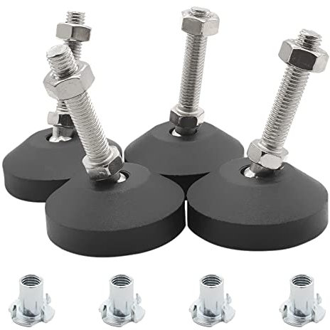 Luomorgo Lot de 4 pieds de nivellement M10 avec écrou en T, pieds en caoutchouc filetés antidérapants, réglables et pivotants pour pieds de meubles, pieds d'appareils lourds pour équipements