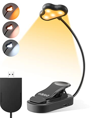 EDISHINE Leselampe Buch Klemme, USB wiederaufladbare Buchlampe, Led Bett Lesezeichen zum Anstecken, 3 Farbmodi & Stufenlos Dimmbar, Augenschonendes Leselicht Geschenk für Leser, Kinder(Schwarz)