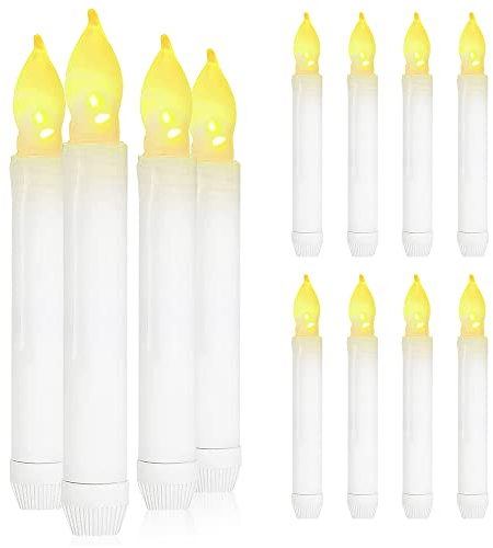 Aoreun LED Stabkerzen, 12 Stück led Kerzen Outdoor, led Wachskerzen, Batteriebetrieben Flackernde Flammenlose Kerzen, Flammenlose Tafelkerzen für Halloween Weihnachten, Warmweiß
