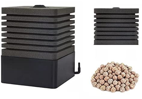 Tigerlily Enterprises Fish Tank Filter, Submersible Sponge Filters For Aquarium With 1 Spare Sponge and Bio-Media Ceramic Balls. For Freshwater and Saltwater Aquariums - LARGE 90-200L