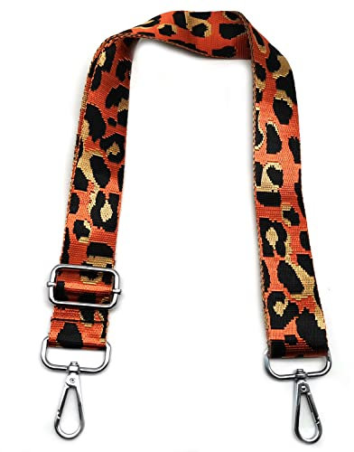 Taschengurte zum Wechseln, Taschengurt Orange Leopard, Verstellbarer Schultergurt für Tasche mit Karabiner Silber, Schulterriemen 3.8cm Umhängegurt für Taschen für Damen DIY Taschen, #3