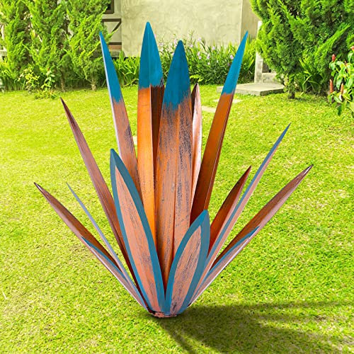 TOMBABY Großes Blatt verdickte Metall Agave Pflanze Außendekoration Wüste Innenhof Kunst Pflanze Garten Dekoration Outdoor Metall Kunst Floral Geschenk (1, Blau)