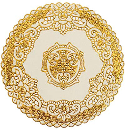 12 StüCke EuropäIsche Tisch Sets, Hitze BestäNdige Tisch Sets Flecken Resistente rutschfeste PVC Tisch Platten Matten - Lotus Kreis