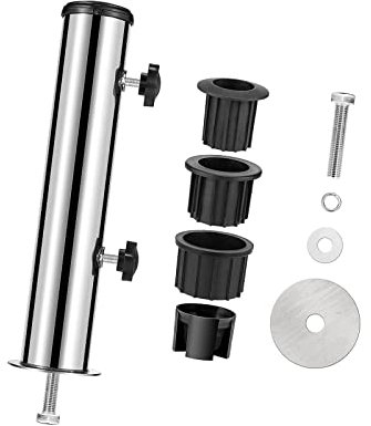 SM SunniMix Support de base de parapluie Tube en acier inoxydable Parasol Pince de parapluie Abri de soleil Robuste Support de parapluie Pont Patio pour extérieur, Monotrou Fixe