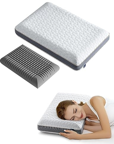 BedStory Oreiller Ergonomique Cervical, Oreiller Memoire Forme Bambou Rafraîchissant, Taie Amovible et Deux Fermeté à Choisir– 60x40cm