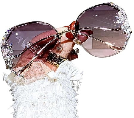 NOGRAX Occhiali Da Sole Con Strass Bling Vintage Per Donne - Grandi Sfumature Di Diamanti Rosa Viola