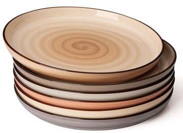 Sweese Runde Speiseteller aus Porzellan, 6er-Set, 25,4 cm, Keramikteller, spülmaschinenfest, ofen- und mikrowellengeeignet, neutral